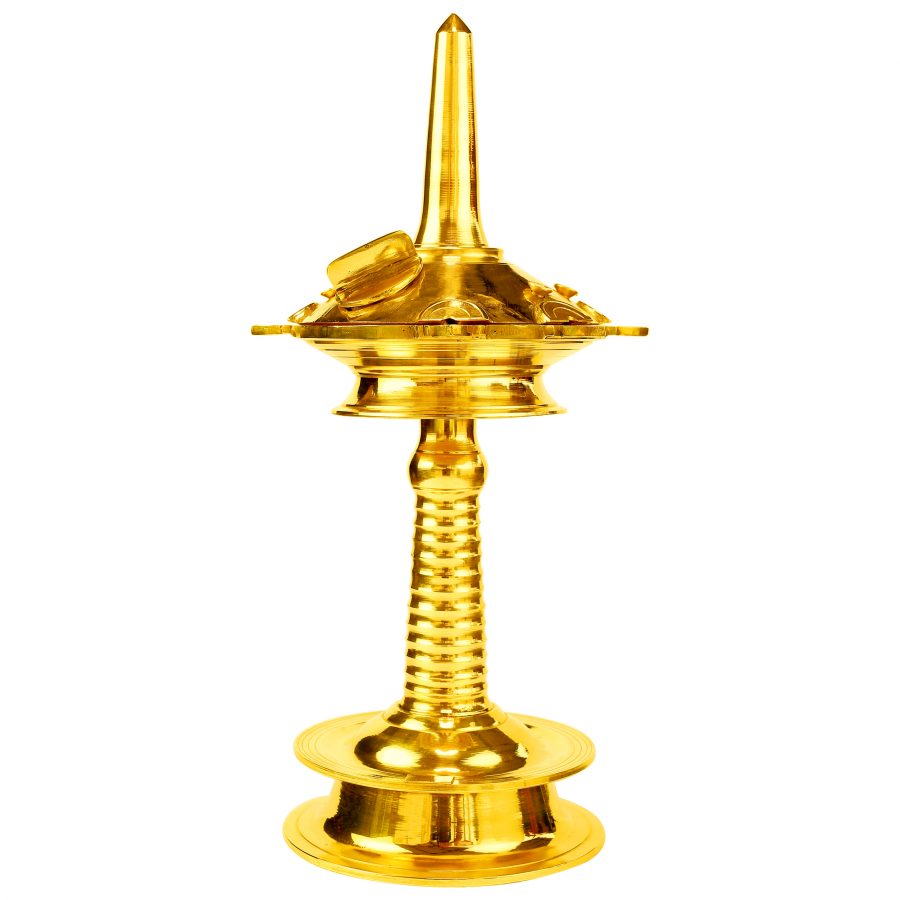 Front View of Kalkipuri Insect Free Oil Lamp NIlavilakku H 34 W 16 Weight 2.8 kg